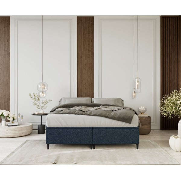 Pat matrimonial albastru închis tapițat cu spațiu de depozitare 180x200 cm Tate – Maison de Rêve-image-3