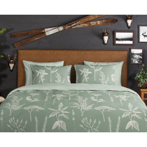 Lenjerie de pat verde din flanelă pentru pat dublu/extinsă 200x220 cm Herbs – Good Morning-image-3