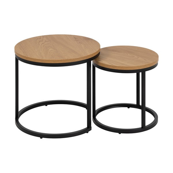Măsuțe auxiliare 2 buc. rotunde cu blat cu aspect de lemn de stejar ø 45 cm Spiro – Actona