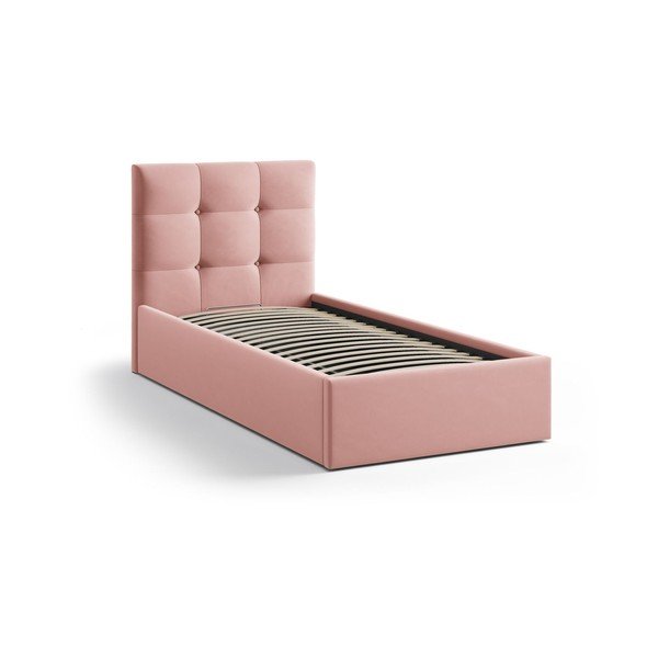 Pat roz tapițat cu spațiu de depozitare cu somieră 90x200 cm Phaedra – Micadoni -image-2