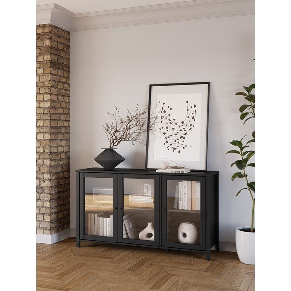 Vitrină neagră din lemn de pin 142x80x40 cm Alessandra – Marckeric-image-1