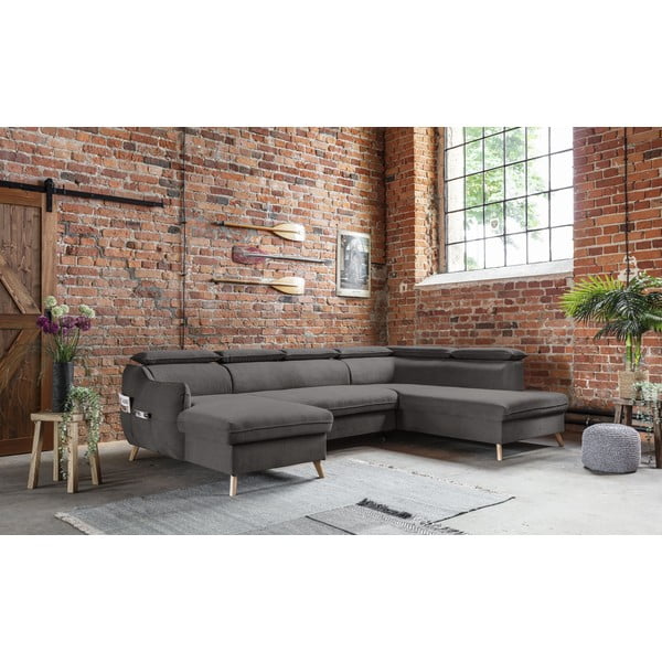 Colțar gri închis extensibil cu tapițerie din catifea (cu colț pe partea dreaptă/în formă de "U") Sweet Harmony – Miuform-image-3