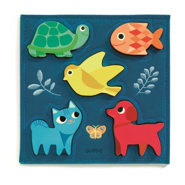 Puzzle din lemn Djeco Animale în albastru