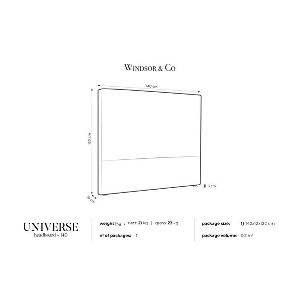 Tăblie de pat Windsor & Co Sofas UNIVERSE, 140 x 120 cm, alb crem-image-3