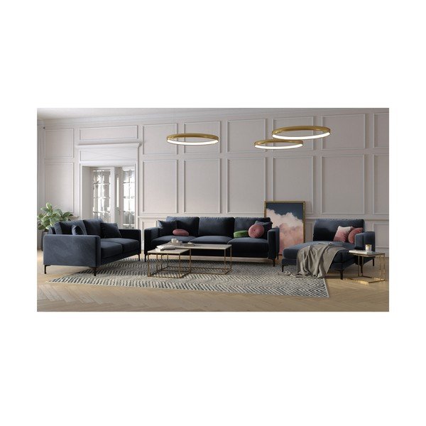 Canapea cu tapițerie din catifea Kooko Home Harmony, 158 cm, albastru închis-image-4
