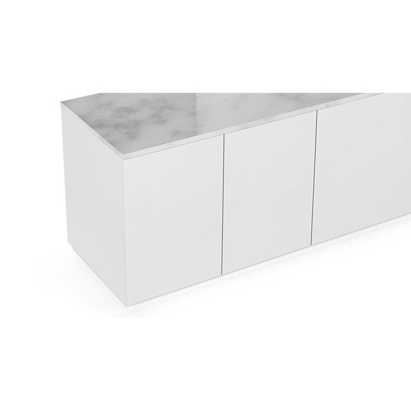 Masă TV cu blat în decor de marmură albă TemaHome Join, 200 x 57 cm, alb mat-image-1