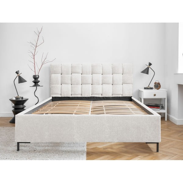 Pat matrimonial crem tapițat cu somieră 140x200 cm Eve – Miuform-image-2