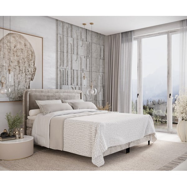 Pat boxspring maro deschis 140x200 cm Dove – Maison de Rêve-image-1