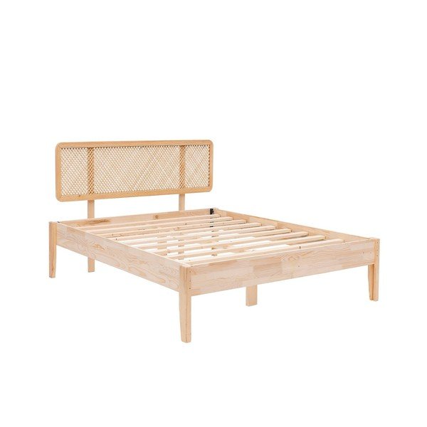 Pat în culoare naturală din lemn de molid cu somieră 90x200 cm Izabelya – Kalune Design