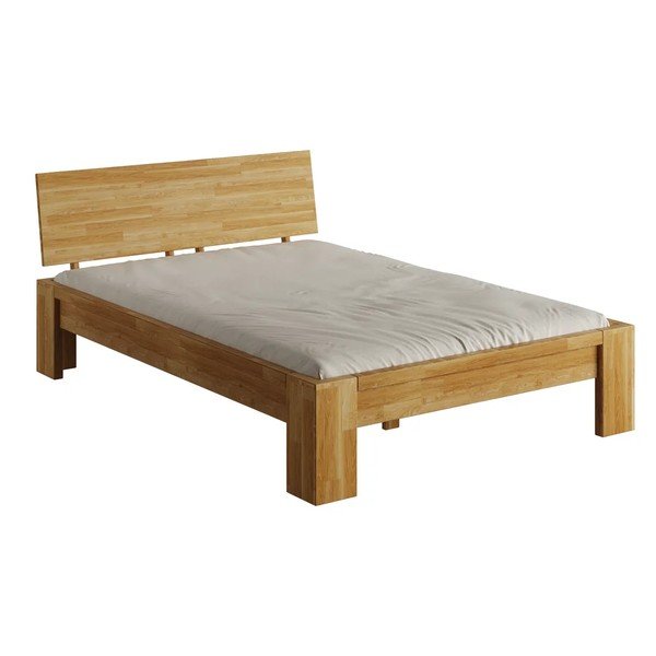 Pat matrimonial în culoare naturală din lemn de stejar 140x200 cm Montana – Olivia Living