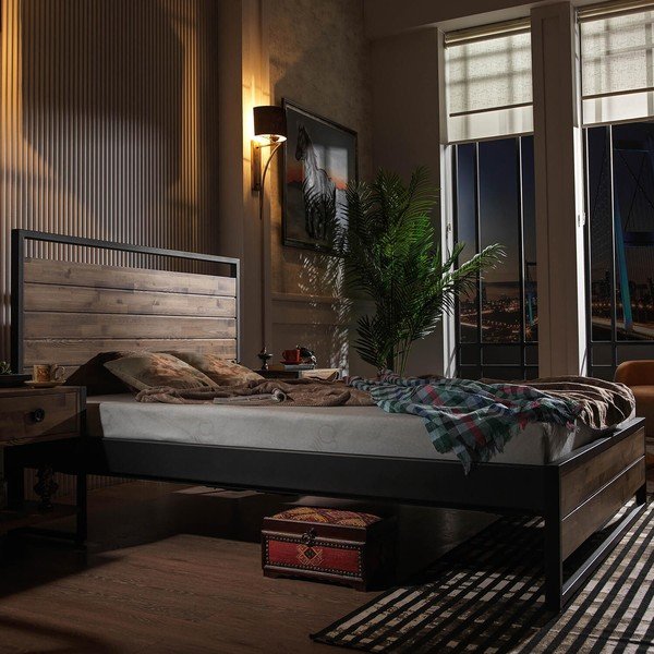 Pat matrimonial negru-natural cu somieră 140x200 cm Ariane – Kalune Design-image-2