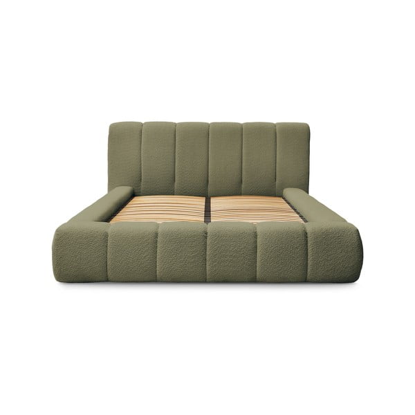 Pat matrimonial verde tapițat cu spațiu de depozitare cu somieră 180x200 cm Denali – Bobochic Paris-image-3