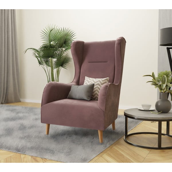 Fotoliu wing roz cu tapițerie din catifea Carole – Ropez-image-4