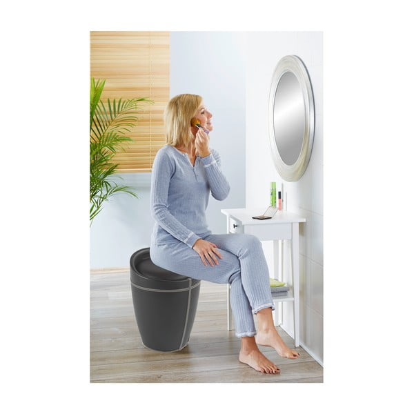 Coș de rufe taburet Wenko Linen Look, 20 l, negru-image-1