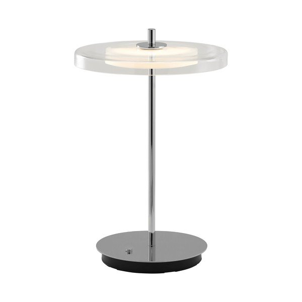 Veioză argintie LED cu port USB din oțel cu abajur din sticlă (înălțime 31 cm) Asteria Move – UMAGE