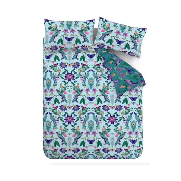Lenjerie de pat albastră pentru pat de o persoană 135x200 cm Mya Tropical Floral – Catherine Lansfield