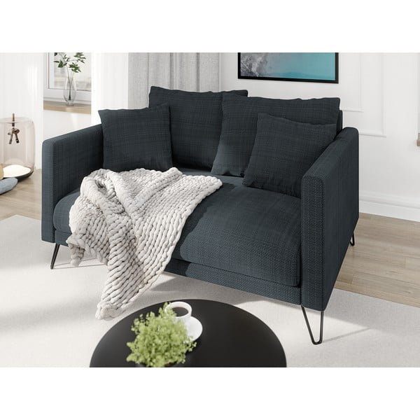 Canapea gri închis cu tapițerie din chenille 140 cm Freya – Ropez-image-3