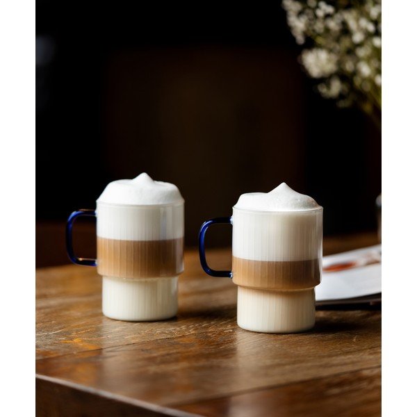 Căni albastre 2 buc. pentru cappuccino din sticlă 350 ml Livio – Vialli Design-image-1