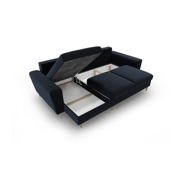 Colțar albastru închis extensibil, cu spațiu de depozitare cu tapițerie din catifea Kyoto – Cosmopolitan Design-image-3