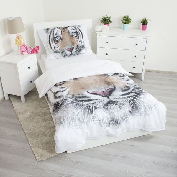 Lenjerie de pat pentru copii albă-gri din bumbac pentru pat de o persoană 140x200 cm White Tiger – Jerry Fabrics-image-2