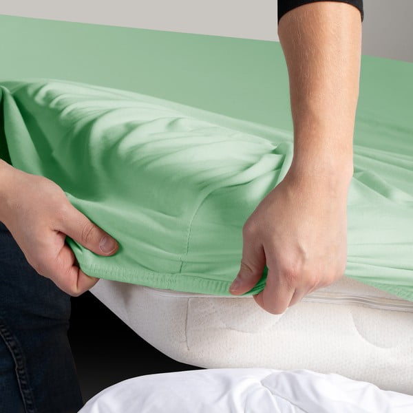 Cearceaf verde deschis din jerseu cu elastic 120x200 cm Amber – Restilo-image-3