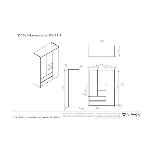 Dulap pentru copii Vipack Kiddy, 137,8 x 190 cm, alb-image-4