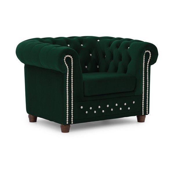 Fotoliu verde chesterfield cu tapițerie din catifea York Blik – Ropez