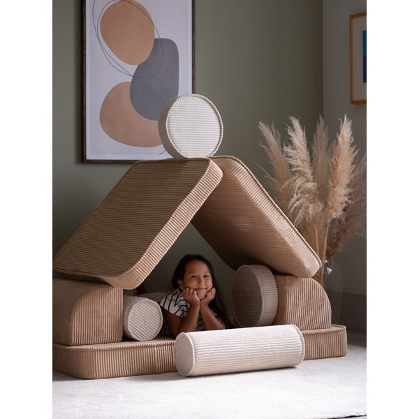 Canapea pentru copii maro deschis cu tapițerie din catifea reiată  132 cm Settee – Wigiwama-image-1