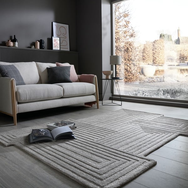 Covor gri țesut manual din lână 200x290 cm Zen Rectangles – Flair Rugs-image-1