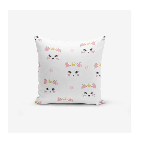 Față de pernă pentru copii 43x43 cm White Pink Cat – Mila Home