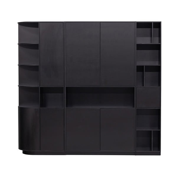 Bibliotecă modulară neagră din lemn masiv de pin 228x210 cm Finca – WOOOD
