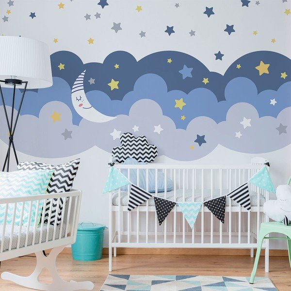Autocolant Ambiance Scandinavian Clouds With Stars And Moon-image-4