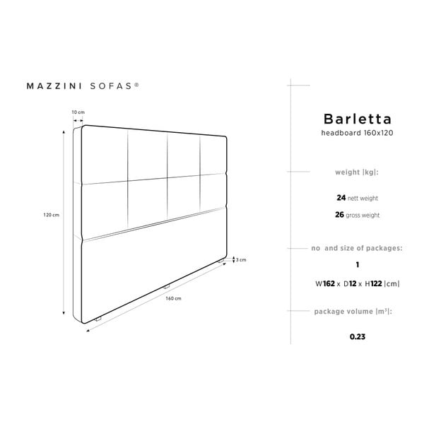 Tăblie de pat Mazzini Sofas Barletta, 160 x 120 cm, gri închis-image-4