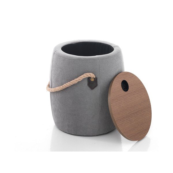 Puf cu spațiu de depozitare Tomasucci Barril, ø 40 cm, gri-image-1