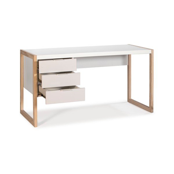 Birou cu picioare din lemn de pin Marckeric Frank, alb-image-4