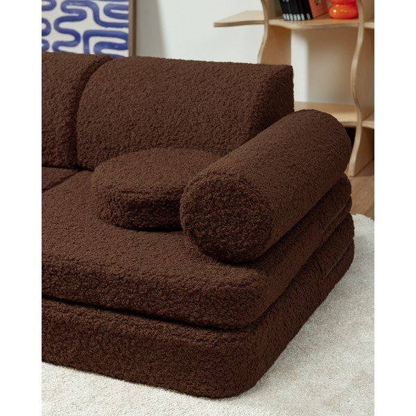 Pernă de joacă pentru copii maro închis cu tapițerie din țesătură bouclé Warm Hazel – Wigiwama-image-4