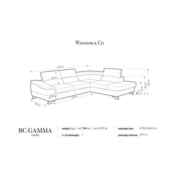 Canapea extensibilă cu spațiu pentru depozitare Windsor & Co Sofas Gamma, pe partea dreaptă, gri-image-4