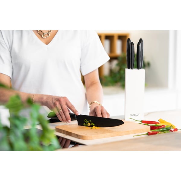 Set 5 cuțite în suport Vialli Design Caro, alb-image-4