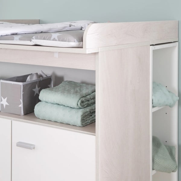 Comodă de copii albă joasă cu aspect de lemn de stejar cu masă de schimbat 117x98 cm Julia – Roba-image-2