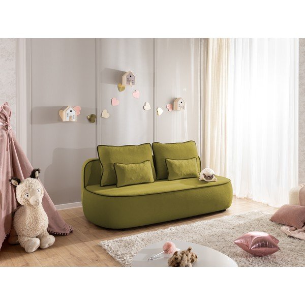 Canapea pentru copii verde/verde-închis extensibilă/cu spațiu de depozitare cu tapițerie din catifea 210 cm Saga – Ropez-image-2