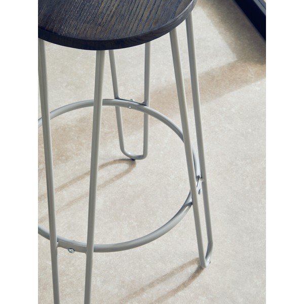 Scaun de bar gri/în culoare naturală închisă din lemn de ulm (înălțime șezut 75 cm) District – Premier Housewares-image-3