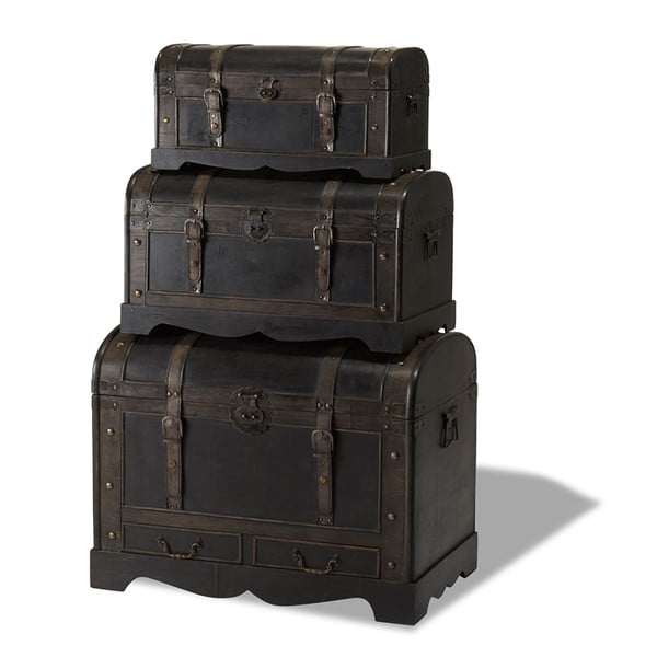 Set 3 cutii din lemn decorative Furnhouse Trunks Shadow