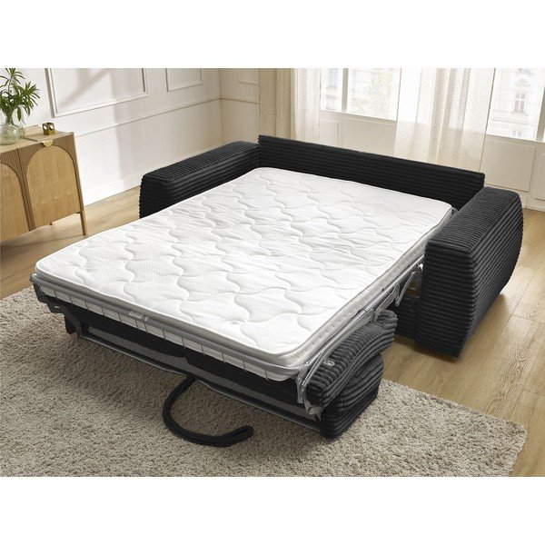 Canapea neagră pentru dormitul zilnic/extensibilă cu tapițerie din catifea reiată  240 cm Hugo – Bobochic Paris-image-1