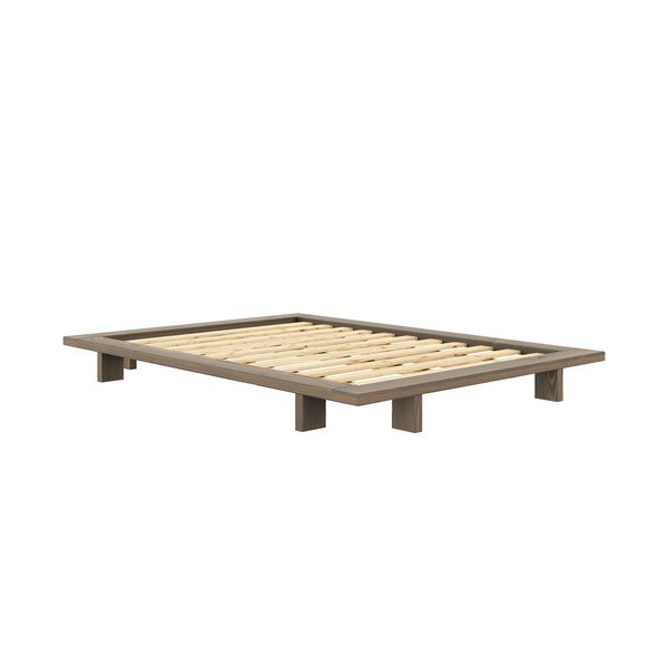 Pat matrimonial maro din lemn masiv de pin cu somieră 140x200 cm Japan – Karup Design