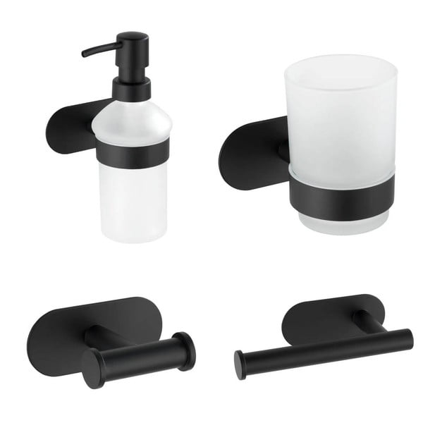 Set de accesorii de baie negru mat autoadeziv din oțel inoxidabil Orea – Wenko