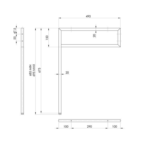 Suport pentru blat negru din oțel 49x2 cm – Sapho-image-3