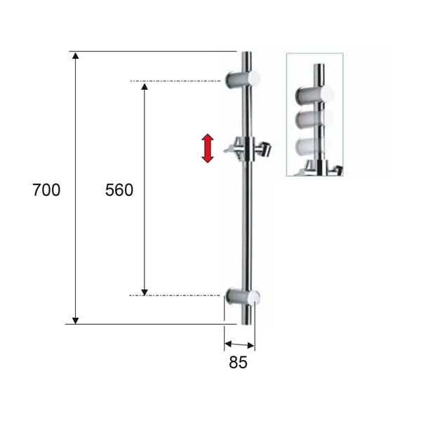 Tijă de duș negru-mat de montat pe perete din alamă 70 cm cu suport glisant – Sapho-image-1