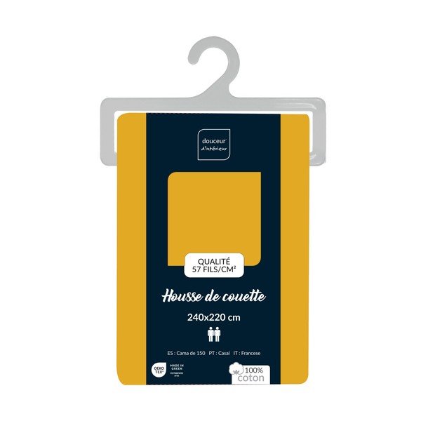 Husă de pilotă galbenă din bumbac pentru pat dublu/extinsă 240x220 cm Lina – douceur d'intérieur-image-2