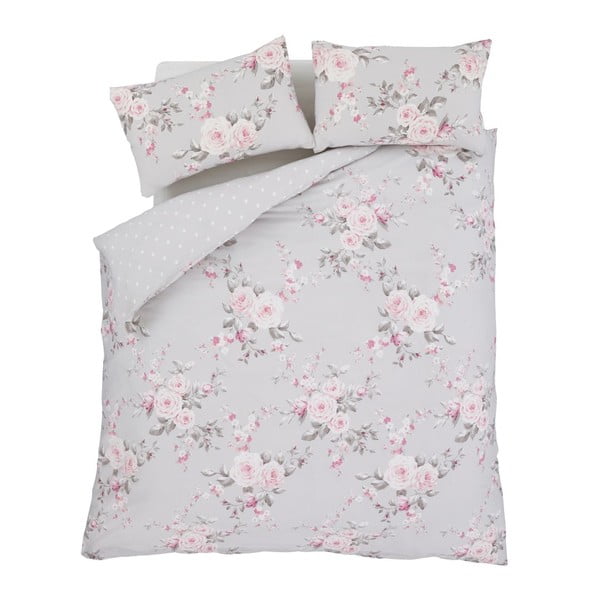 Lenjerie de pat gri pentru pat dublu/extinsă 230x220 cm Canterbury Floral – Catherine Lansfield