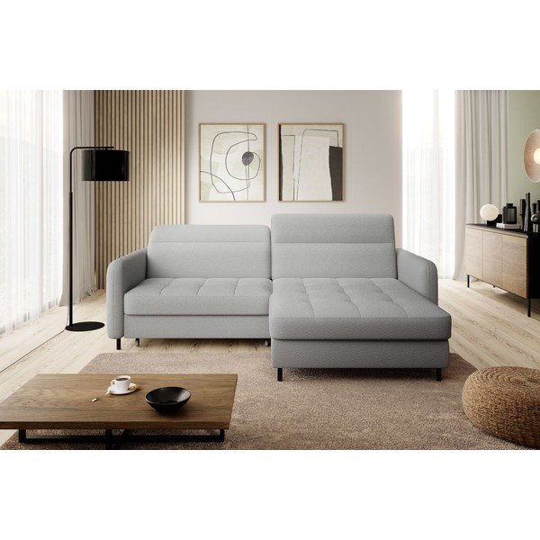 Colțar gri extensibil/cu spațiu de depozitare cu tapițerie din țesătură bouclé (cu colț pe partea dreaptă/cu șezlong) Gomsi – ELTAP-image-1